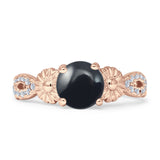 Ring im Vintage-Stil, Sonnenblumen-Marquise, rund, natürlicher schwarzer Onyx, 925er-Sterlingsilber