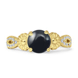 Ring im Vintage-Stil, Sonnenblumen-Marquise, rund, natürlicher schwarzer Onyx, 925er-Sterlingsilber