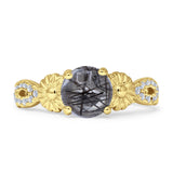 Ring im Vintage-Stil, Sonnenblumen-Marquise, rund, natürlicher Rutilquarz, 925er Sterlingsilber