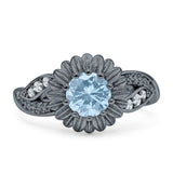 Sonnenblumen-Ring, unendlich gedreht, rund, natürlicher Aquamarin, 925er Sterlingsilber