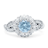 Sunflower Ring Infinity Twisted Round Natural Aquamarine 925 Sterling Silver