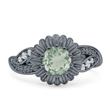 Sunflower Ring Infinity Twisted Round Natural Green Amethyst Prasiolite 925 Sterling Silver