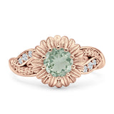 Sunflower Ring Infinity Twisted Round Natural Green Amethyst Prasiolite 925 Sterling Silver