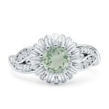 Sunflower Ring Infinity Twisted Round Natural Green Amethyst Prasiolite 925 Sterling Silver