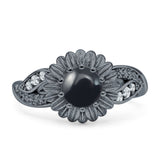 Sonnenblumen-Ring, unendlich gedreht, rund, natürlicher schwarzer Onyx, 925er Sterlingsilber