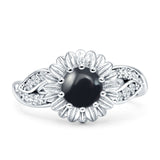 Sonnenblumen-Ring, unendlich gedreht, rund, natürlicher schwarzer Onyx, 925er Sterlingsilber