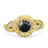 Sonnenblumen-Ring, unendlich gedreht, rund, natürlicher schwarzer Onyx, 925er Sterlingsilber