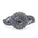 Sonnenblumen-Ring, unendlich gedreht, rund, natürlicher Rutilquarz, 925er Sterlingsilber