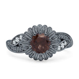 Sunflower Ring Infinity Twisted Round Natural Chocolate Smoky Quartz 925 Sterling Silver