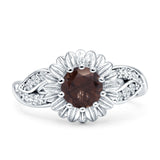 Sunflower Ring Infinity Twisted Round Natural Chocolate Smoky Quartz 925 Sterling Silver