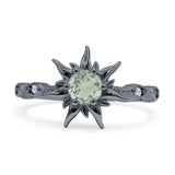 Sun Ring Round Natural Green Amethyst Prasiolite 925 Sterling Silver