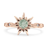 Sun Ring Round Natural Green Amethyst Prasiolite 925 Sterling Silver