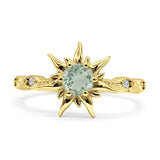 Sun Ring Round Natural Green Amethyst Prasiolite 925 Sterling Silver