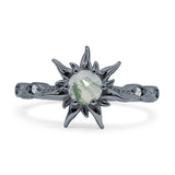 Sun Ring Round Natural Green Moss Agate 925 Sterling Silver