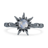 Sun Ring Round Natural Moonstone 925 Sterling Silver