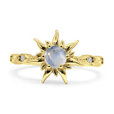 Sun Ring Round Natural Moonstone 925 Sterling Silver