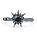 Sun Ring Round Natural Black Onyx 925 Sterling Silver