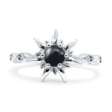 Sun Ring Round Natural Black Onyx 925 Sterling Silver