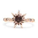 Sun Ring Round Natural Chocolate Smoky Quartz 925 Sterling Silver