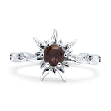 Sun Ring Round Natural Chocolate Smoky Quartz 925 Sterling Silver