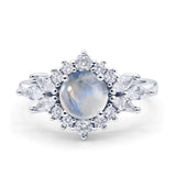 Art Deco Round Natural Moonstone Engagement Ring With CZ Accents