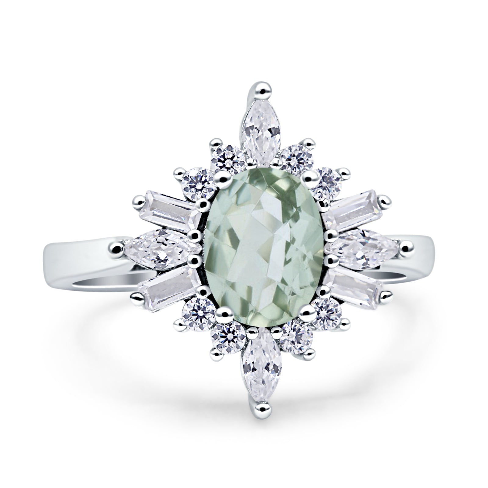 Vintage Style Halo Oval Natural Green Amethyst (Prasiolite) Engagement Ring