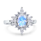 Vintage Style Halo Oval Natural Moonstone Engagement Ring