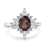 Vintage Style Halo Oval Natural Smoky Quartz Engagement Ring