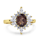 Vintage Style Halo Oval Natural Smoky Quartz Engagement Ring