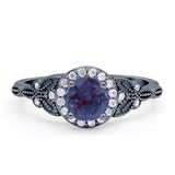 Halo Vintage Style CZ Round Lab Alexandrite Engagement Ring