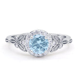 Halo Vintage Style CZ Round Natural Aquamarine Engagement Ring