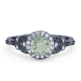 Halo Vintage Style CZ Round Natural Green Amethyst Engagement Ring