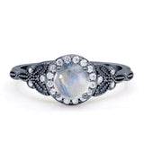 Halo Vintage Style CZ Round Natural Moonstone Engagement Ring