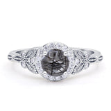 Halo Vintage Style CZ Round Natural Rutilated Quartz Engagement Ring