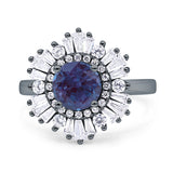 Floral Art Deco Round Lab Alexandrite Halo Engagement Ring