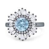 Floral Art Deco Round Natural Aquamarine Halo Engagement Ring