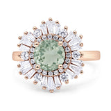 Floral Art Deco Round Natural Green Amethyst (Prasiolite) Halo Engagement Ring