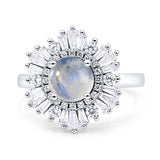 Floral Art Deco Round Natural Moonstone Halo Engagement Ring