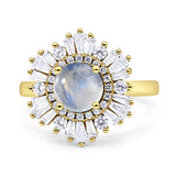 Floral Art Deco Round Natural Moonstone Halo Engagement Ring