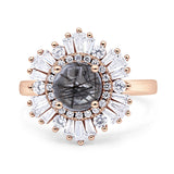 Floral Art Deco Round Natural Rutilated Quartz Halo Engagement Ring