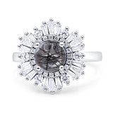 Floral Art Deco Round Natural Rutilated Quartz Halo Engagement Ring