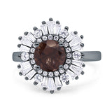 Floral Art Deco Round Natural Smoky Quartz Halo Engagement Ring