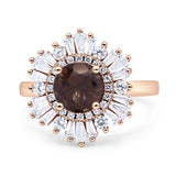 Floral Art Deco Round Natural Smoky Quartz Halo Engagement Ring