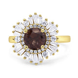 Floral Art Deco Round Natural Smoky Quartz Halo Engagement Ring