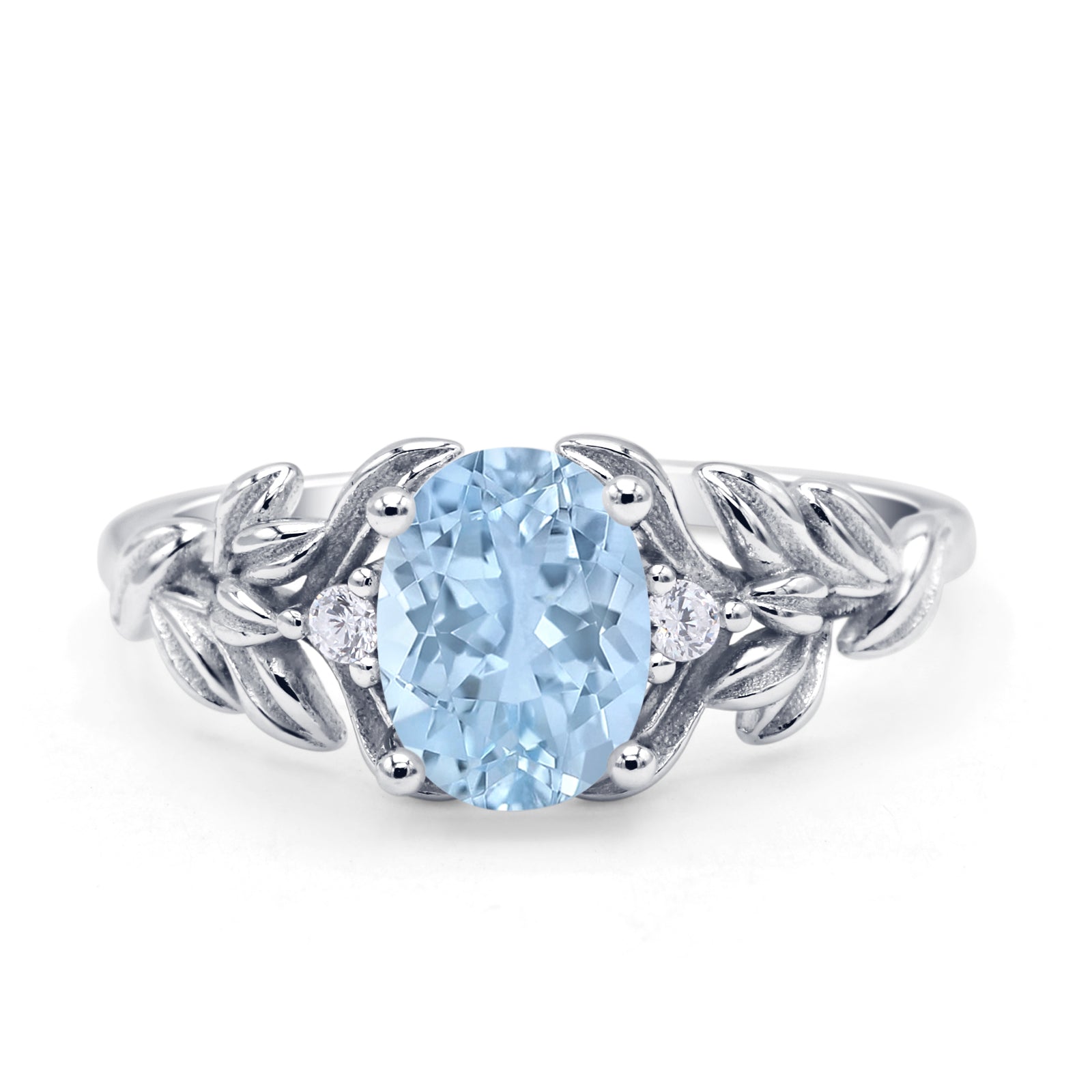 Leaf Style Oval Natural Aquamarine Vintage Engagement Ring
