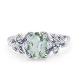 Leaf Style Oval Natural Green Amethyst Vintage Engagement Ring