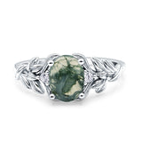 Leaf Style Oval Natural Green Moss Agate Vintage Engagement Ring