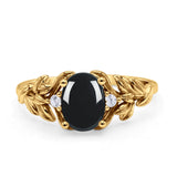 Leaf Style Oval Natural Black Onyx Vintage Engagement Ring