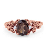 Leaf Style Oval Natural Smoky Quartz Vintage Engagement Ring