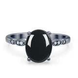 Solitär-Akzent-Oval-Art-Deco-Verlobungsring mit natürlichem schwarzen Onyx